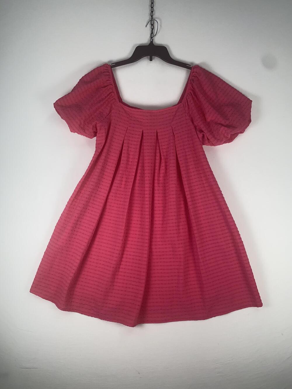 Os Femme Dress Womens Medium Pink Striped Puff Sleeve Square Neck Short Swing